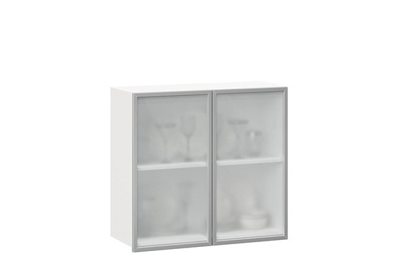 Кухонный шкаф 800, Шервуд, со стеклом ЛД 281.361.000.118, белый/белый глянец в Заводоуковске - изображение