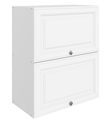 Навесной кухонный шкаф Мишель L600 H720 (2 дв. гл. гориз.) эмаль (белый/белый) в Заводоуковске - изображение