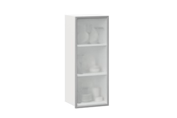 Кухонный высокий шкаф 400 Шервуд, со стеклом левый ЛД 281.421.000.121, белый/серый в Тюмени - предосмотр