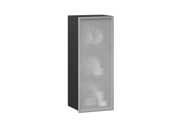 Шкаф кухонный высокий 400 Шервуд, со стеклом правый ЛД 281.422.000.034, серый/черный в Заводоуковске - изображение