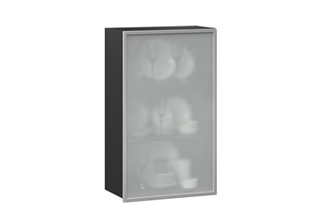 Кухонный высокий шкаф 600, Шервуд, со стеклом левый ЛД 281.451.000.038, серый/черный в Тюмени - предосмотр