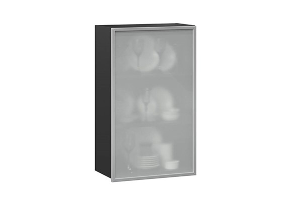 Кухонный высокий шкаф 600, Шервуд, со стеклом левый ЛД 281.451.000.038, серый/черный в Тюмени - изображение