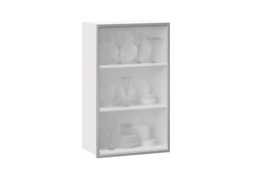 Кухонный шкаф высокий 600, Шервуд, со стеклом левый, ЛД 281.451.000.126, белый/серый в Тюмени