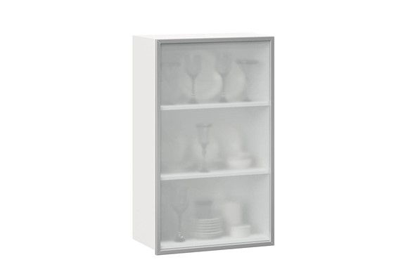 Кухонный шкаф высокий 600, Шервуд, со стеклом левый, ЛД 281.451.000.126, белый/серый в Тюмени - изображение
