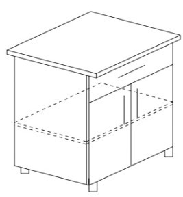 Кухонный шкаф двухдверный с ящиком и полкой Гармония Б10 МДФ премиум, глянец, металик без столешницы в Тюмени