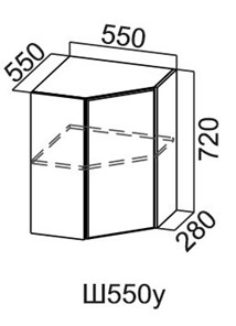 Навесной шкаф угловой, Модус, Ш550у/720, цемент светлый в Тюмени - предосмотр