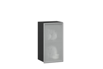 Кухонный шкаф 400 Шервуд, со стеклом левый ЛД 281.321.000.022, серый/черный в Тюмени - предосмотр