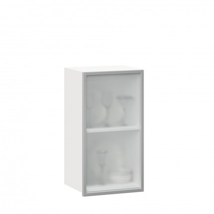Шкаф на кухню 400 Шервуд, со стеклом левый ЛД 281.321.000.110, белый в Тюмени - изображение