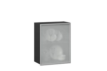 Кухонный шкаф 600, Шервуд, со стеклом левый ЛД 281.351.000.027, серый/черный в Тюмени - предосмотр