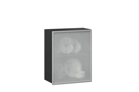 Кухонный шкаф 600, Шервуд, со стеклом левый ЛД 281.351.000.027, серый/черный в Заводоуковске - изображение