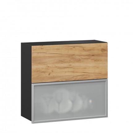 Шкаф кухонный 800 горизонтальный, Шервуд, ЛД 281.981.000.049, со стеклом, черный/дуб золотой в Тюмени - изображение