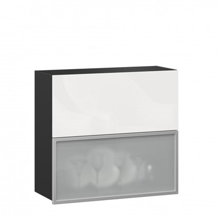 Навесной кухонный шкаф 800 горизонтальный, Шервуд, ЛД 281.981.000.088, со стеклом, черный/белый глянец в Заводоуковске - изображение