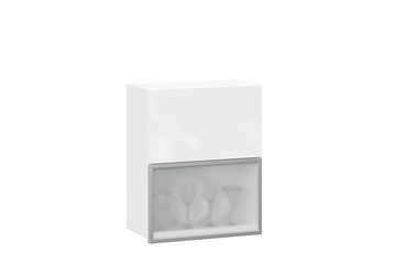 Шкаф кухонный горизонтальный 600 Шервуд, ЛД 281.971.000.174, со стеклом, белый/белый глянец в Тюмени