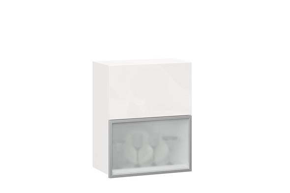 Шкаф кухонный горизонтальный 600 Шервуд, ЛД 281.971.000.174, со стеклом, белый/белый глянец в Тюмени - изображение