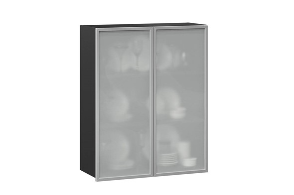 Шкаф кухонный высокий 800, Шервуд, со стеклом ЛД 281.461.000.041, серый/черный в Тюмени - изображение