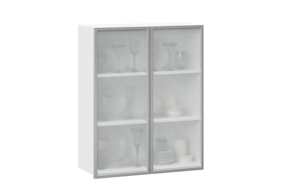Кухонный шкаф высокий 800, Шервуд, со стеклом ЛД 281.461.000.129, белый/серый в Тюмени - изображение