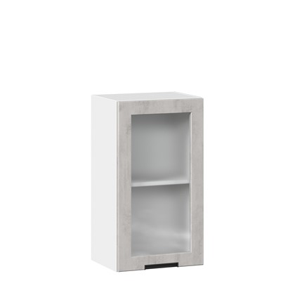 Кухонный шкаф 400 со стеклом Джамис ЛД 296.320.000.018, Белый/Белый камень в Тюмени - изображение