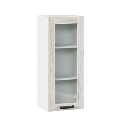 Навесной кухонный шкаф 400 высокий со стеклом Винченца ЛД 234.420.000.036, Белый/Дуб Крафт белый в Тюмени - изображение