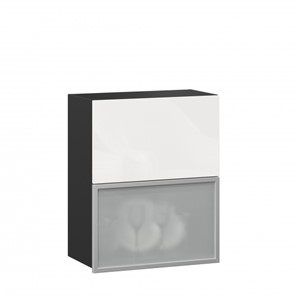 Навесной кухонный шкаф 600 горизонтальный Шервуд, ЛД 281.971.000.086, со стеклом, черный/белый глянец в Тюмени