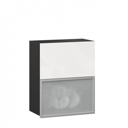 Навесной кухонный шкаф 600 горизонтальный Шервуд, ЛД 281.971.000.086, со стеклом, черный/белый глянец в Тюмени - изображение