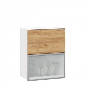 Кухонный шкаф 600 горизонтальный Шервуд, ЛД 281.971.000.135, со стеклом, белый/дуб золотой в Тюмени