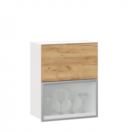 Кухонный шкаф 600 горизонтальный Шервуд, ЛД 281.971.000.135, со стеклом, белый/дуб золотой в Тюмени - изображение