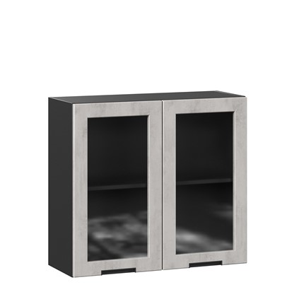 Кухонный шкаф 800 со стеклом Джамис ЛД 296.360.000.065, Чёрный/Белый камень в Заводоуковске - изображение