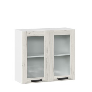 Кухонный шкаф 800 со стеклом Винченца ЛД 234.360.000.033 Белый/Дуб Крафт белый в Тюмени