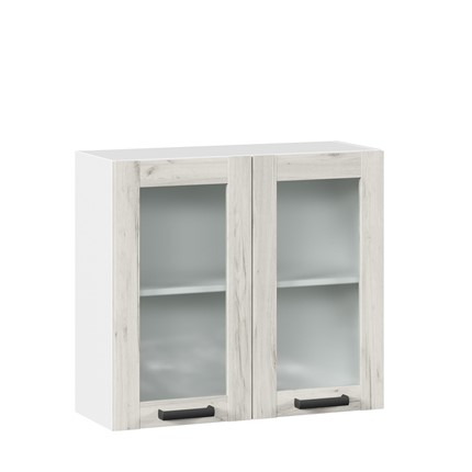 Кухонный шкаф 800 со стеклом Винченца ЛД 234.360.000.033 Белый/Дуб Крафт белый в Тюмени - изображение
