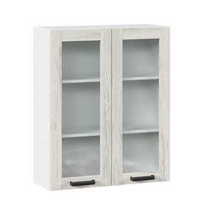 Кухонный шкаф 800 со стеклом высокий Винченца ЛД 234.460.000.040, Белый/Дуб Крафт белый в Тюмени