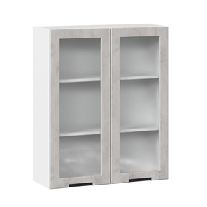 Навесной кухонный шкаф 800 высокий со стеклом Джамис ЛД 296.460.000.030, Белый/Белый камень в Тюмени - предосмотр