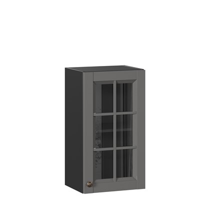 Шкаф навесной Амели-3 400 со стеклом ЛД 299.320.000.026, Черный/Оникс серый в Тюмени - изображение