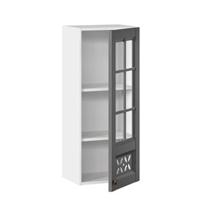 Навесной кухонный шкаф Амели-3 400 высокий со стеклом ЛД 299.420.000.040, Белый/Оникс серый в Тюмени - предосмотр 1