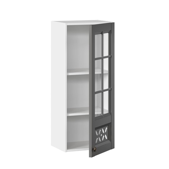 Навесной кухонный шкаф Амели-3 400 высокий со стеклом ЛД 299.420.000.040, Белый/Оникс серый в Тюмени - изображение 1