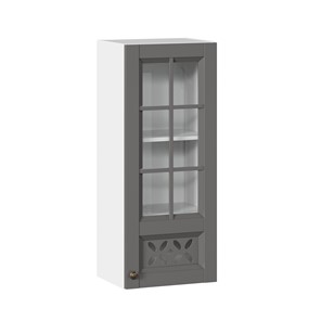 Навесной кухонный шкаф Амели-3 400 высокий со стеклом ЛД 299.420.000.040, Белый/Оникс серый в Тюмени