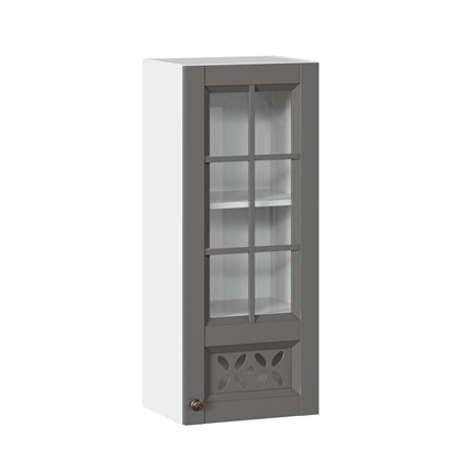 Навесной кухонный шкаф Амели-3 400 высокий со стеклом ЛД 299.420.000.040, Белый/Оникс серый в Тюмени - изображение