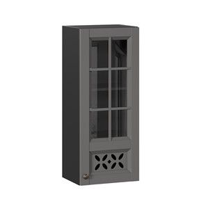 Кухонный навесной шкаф Амели-3 400 высокий со стеклом ЛД 299.420.000.042, Черный/Оникс серый в Тюмени