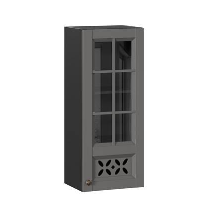 Кухонный навесной шкаф Амели-3 400 высокий со стеклом ЛД 299.420.000.042, Черный/Оникс серый в Тюмени - изображение