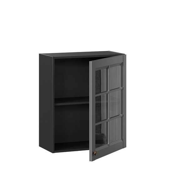Навесной кухонный шкаф Амели-3 600 со стеклом ЛД 299.350.000.032, Черный/Оникс серый в Тюмени - изображение 1