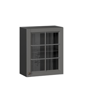 Навесной кухонный шкаф Амели-3 600 со стеклом ЛД 299.350.000.032, Черный/Оникс серый в Тюмени - предосмотр