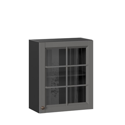 Навесной кухонный шкаф Амели-3 600 со стеклом ЛД 299.350.000.032, Черный/Оникс серый в Тюмени - изображение