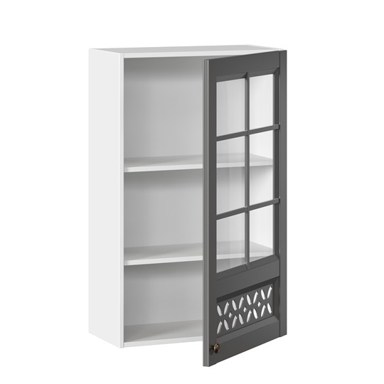 Шкаф на кухню Амели-3 600 высокий со стеклом ЛД 299.450.000.046, Белый/Оникс серый в Тюмени - изображение 1