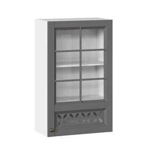 Шкаф на кухню Амели-3 600 высокий со стеклом ЛД 299.450.000.046, Белый/Оникс серый в Тюмени