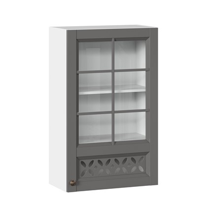 Шкаф на кухню Амели-3 600 высокий со стеклом ЛД 299.450.000.046, Белый/Оникс серый в Заводоуковске - изображение