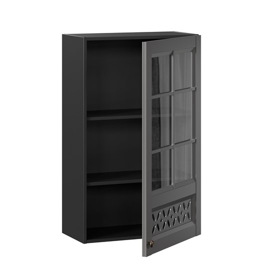 Шкаф навесной Амели-3 600 высокий со стеклом ЛД 299.450.000.048, Черный/Оникс серый в Заводоуковске - изображение 1