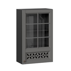 Шкаф навесной Амели-3 600 высокий со стеклом ЛД 299.450.000.048, Черный/Оникс серый в Тюмени - предосмотр
