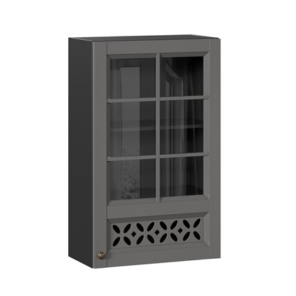 Шкаф навесной Амели-3 600 высокий со стеклом ЛД 299.450.000.048, Черный/Оникс серый в Заводоуковске - изображение