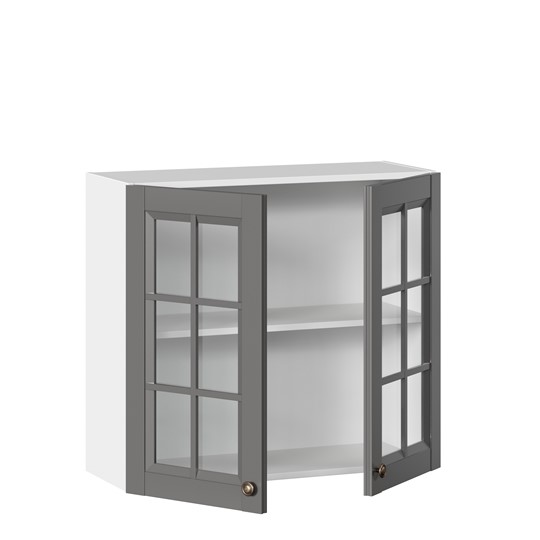 Навесной шкаф Амели-3 800 со стеклом ЛД 299.360.000.034, Белый/Оникс серый в Тюмени - изображение 1