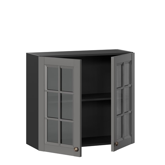 Кухонный навесной шкаф Амели-3 800 со стеклом ЛД 299.360.000.036, Черный/Оникс серый в Тюмени - изображение 1