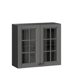 Кухонный навесной шкаф Амели-3 800 со стеклом ЛД 299.360.000.036, Черный/Оникс серый в Заводоуковске